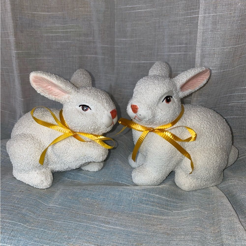 Easter Bunny Textured Porcelain Bisque Rabbit Figurines